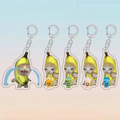 Happy Banana Cat Keychain