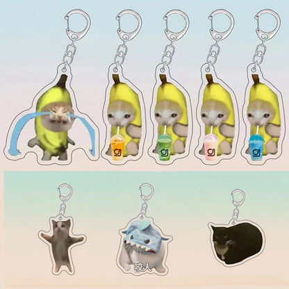 Happy Banana Cat Keychain