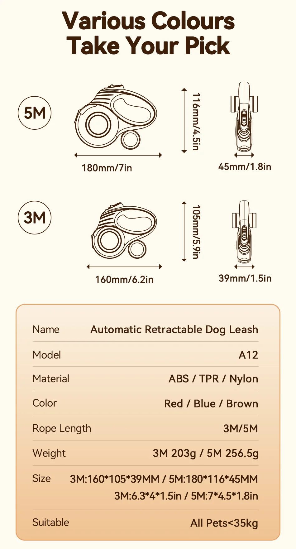 Automatic Retractable Dog and cat Leash 3M/5M