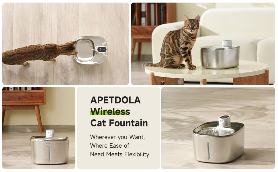 APETDOLA 4L Wireless Cat Water Fountain