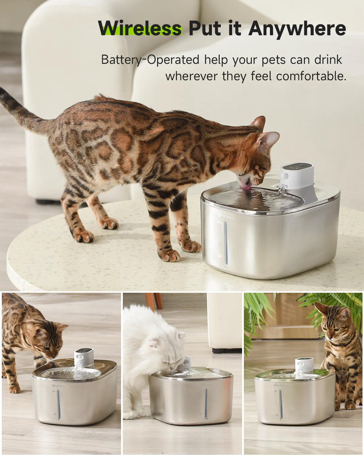 APETDOLA 4L Wireless Cat Water Fountain