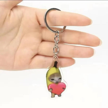 Happy Banana Cat Keychain