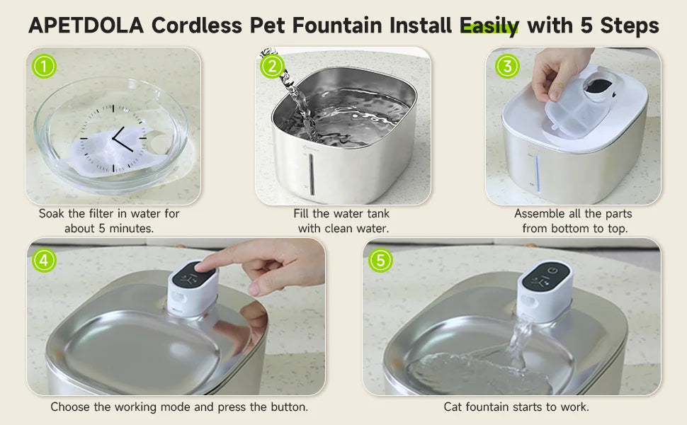 APETDOLA 4L Wireless Cat Water Fountain