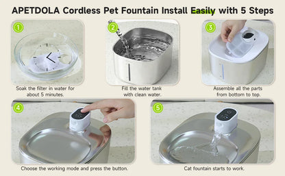 APETDOLA 4L Wireless Cat Water Fountain